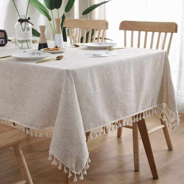 Solid bomuldslinnedug kvaster rektangulær støvtæt køkken spisning picnic beige 140x140cm