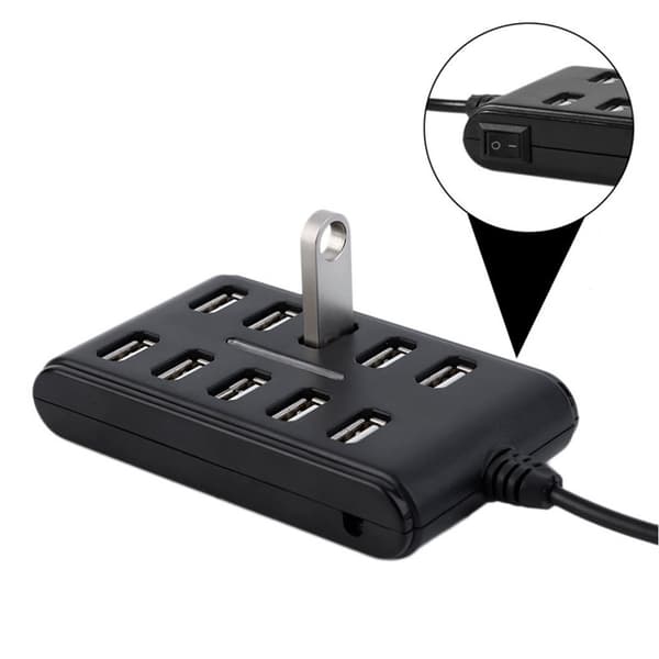 10-ports hub, USB 2.0 højhastigheds multi-splitter, adapter forlængerkabel, egnet til bærbare interfaceenheder.