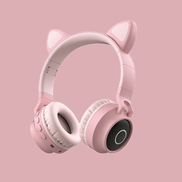 LED-lys Katteøre Hovedtelefoner Trådløs Bluetooth 5.0 Headset Bærbar Sammenfoldelig Pink