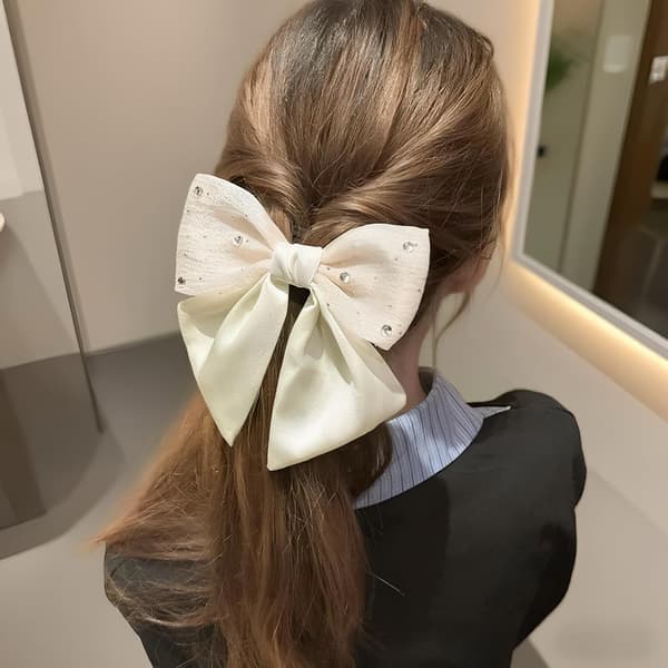 Todelt hårklemme til kvinder og piger, med sløjfe (sort + beige).