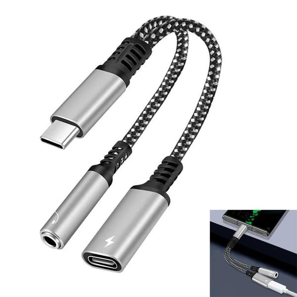2-i-1 60W snabbladdande USB-C ljudadapter (silver)