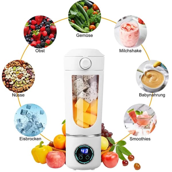 Stander Mixer Bærbar Mini 12 Knive i Rustfrit Stål Digitalt Display 700ml