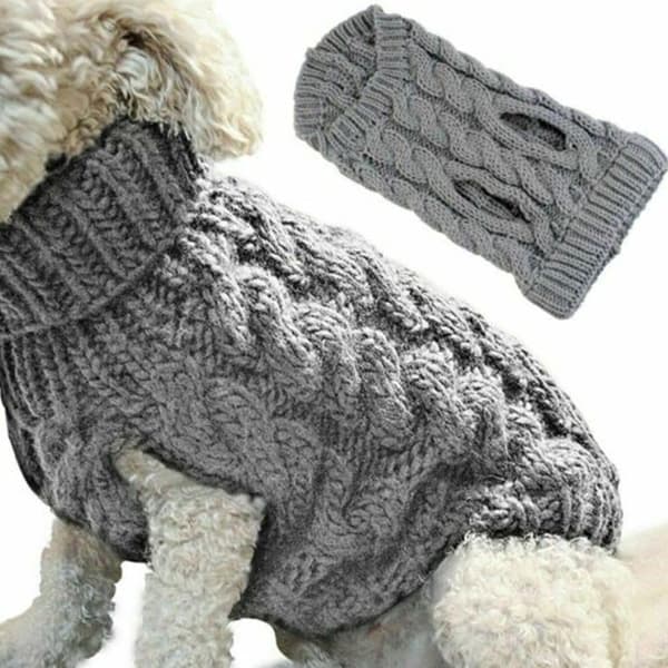 Liten hundtröja - Vinterstickad polotröja mörkgrå