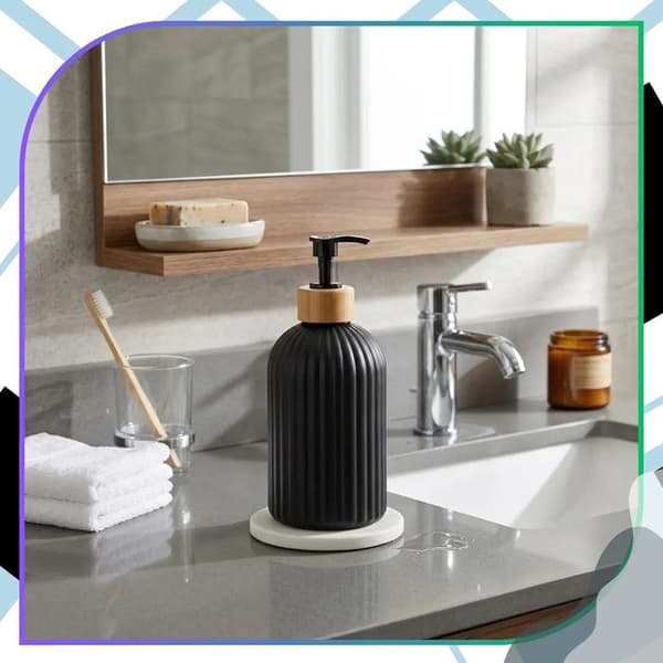 500 ml tvålpump, svart pumpflaska, träådring, badrum