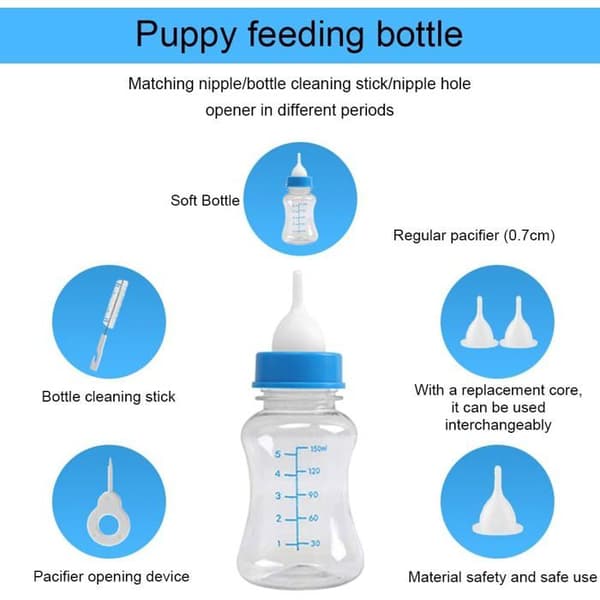 Valpflaskor, nyfödda flaskor, kattungeflaskor, lämpliga för nyfödda djur, 150 ml
