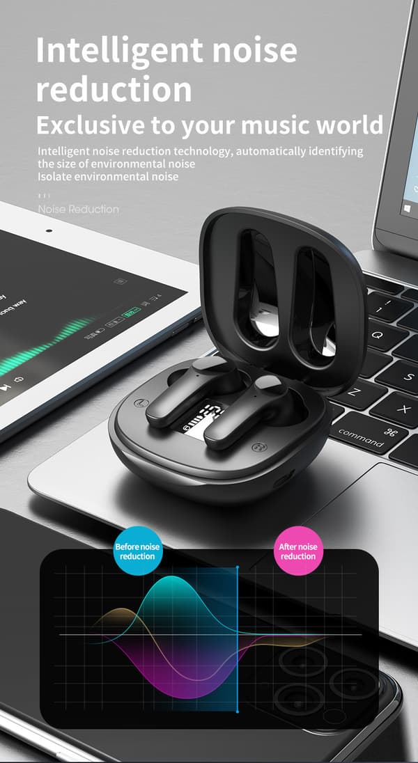 Smarte stemmeoversættelseshøretelefoner, binaurale, 140+ sprog, Bluetooth samtidig, sort