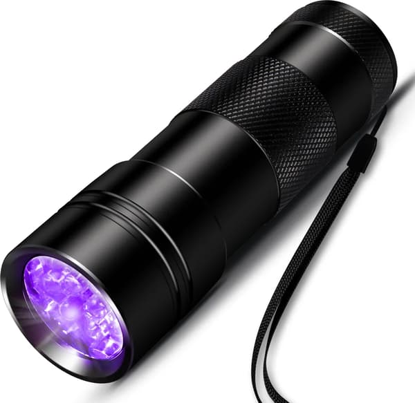 UV-taskulamppu, 12 LED-helmeä, musta, 395 nm