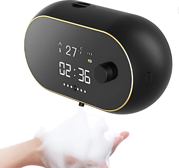 Automatisk skummende håndsæbedispenser, multifunktionel sæbedispenser, genopladelig skummende håndsæbedispenser m/ LCD-display, selvrensende, velegnet