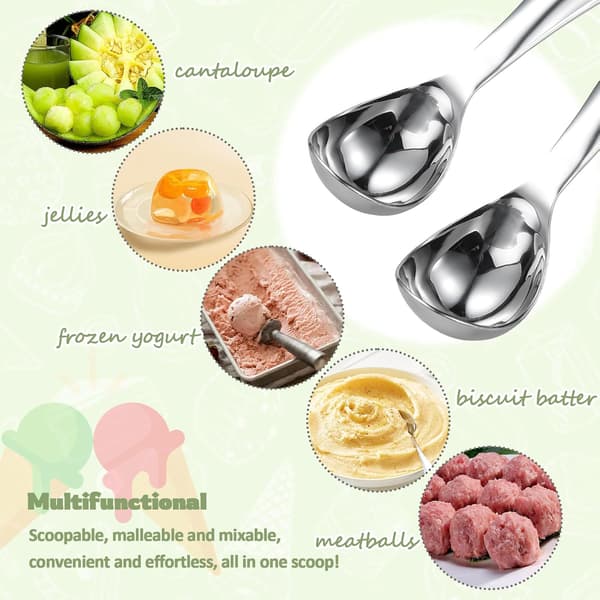 Isvafler, rustfrit stål, isterninger, melon, kødboller, cookiedej, ris