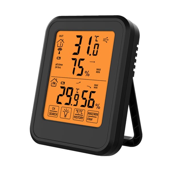 Trådlös termohygrometer, digital termometer, hygrometer, inomhus-/utomhushygrometer, LCD-display (svart---batteri ingår ej)