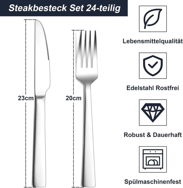 Bøfbestiksæt, 24-dele SS bøfbestiksæt, velegnet