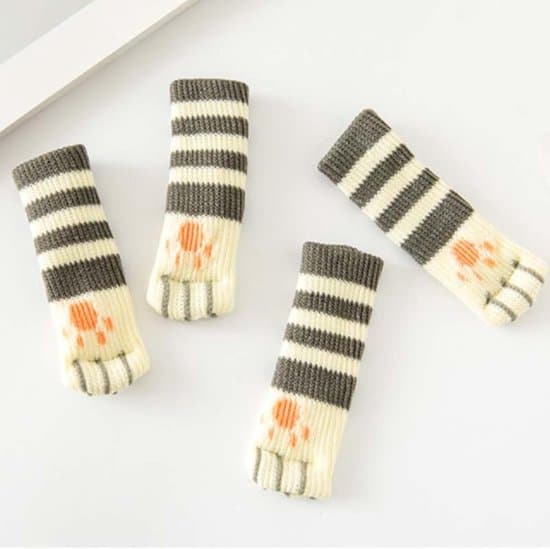 Stolsbensskydd - Möbelskydd - Golvskydd - Sött katt tassmönster - 4-pack - Bruna ränder