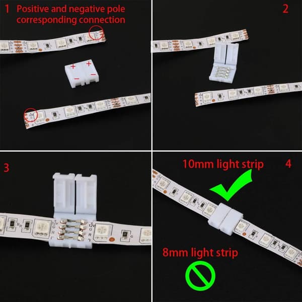 20-delt LED-strip tilbehørssæt: 4-bens L-stik, gapless stik til 10 mm SMD 5050