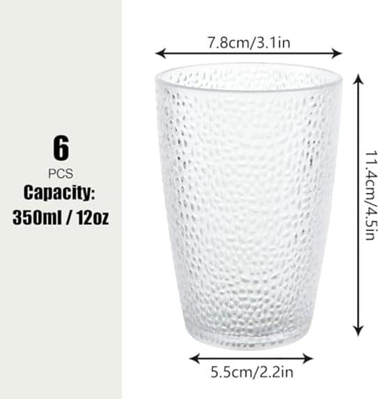 6-pack stötsäkra campingmuggar i glas - 350 ml - stapelbara drickskoppar i plast