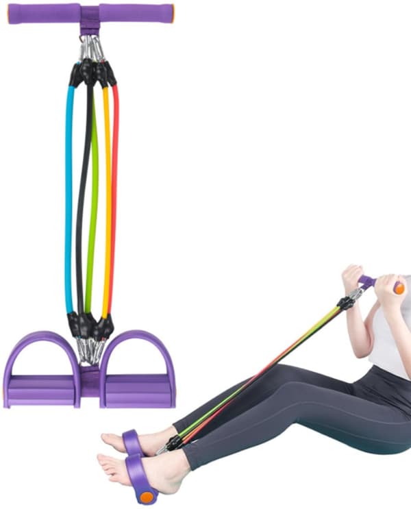 Elastiskt magträningsband med 5 rör för sit-ups, lila