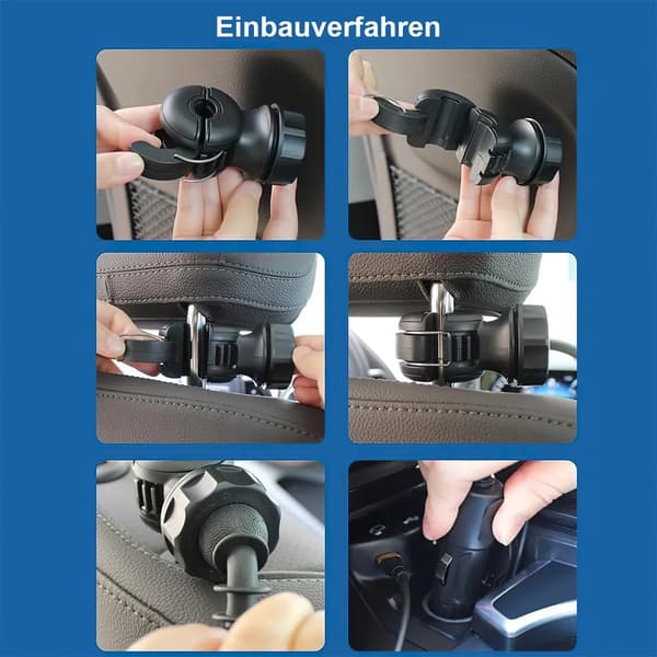 Dobbeltblæser bilventilator, USB-interface, tre hastighedsindstillinger, lydløs motor, 360° rotation, kraftig luftstrøm - Sort