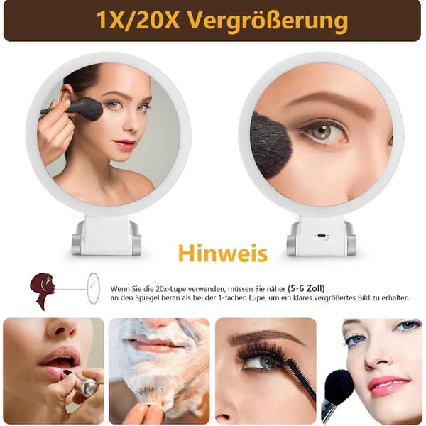 Bærbart LED makeup-spejl med 20x forstørrelse, dobbeltsidet, USB-opladning, foldbart