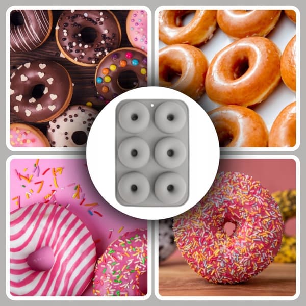 6-hålsdesign, blå, grå och rosa bakformssats för munkar, för hembakning, silikonmunkformar, 3-pack bagelformar