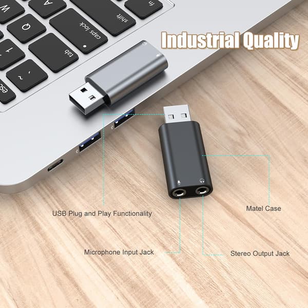 USB til 3,5 mm lydstikadapter, USB til Aux-adapter. Eksternt stereolydkort