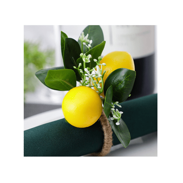 sæt med 6 citron servietringe – Citron- og vindruebladmønster serviettholder B