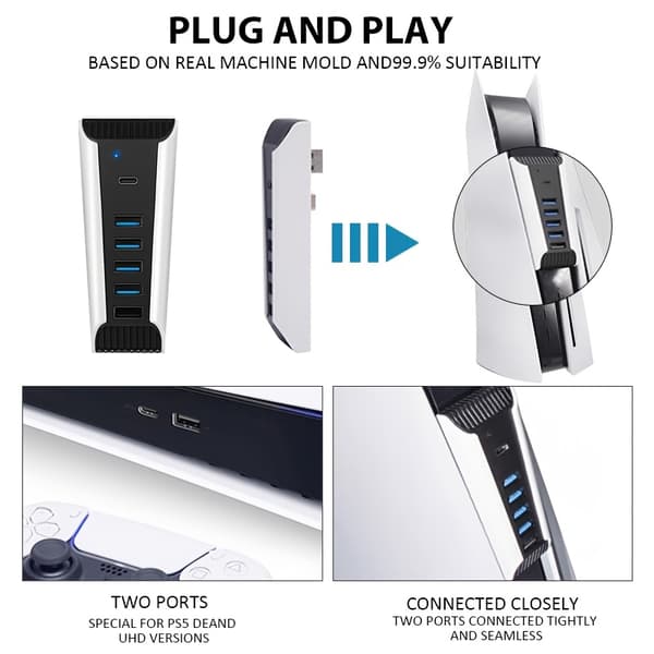 Lämplig för PS5 HUB cbl. förlängare HUB dockningsstation USB PS5 HUB stöder PS5 VR
