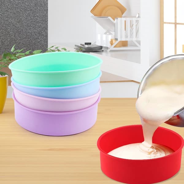 Rund silikone brødform, diameter 20,3 cm, kageform, rund bageform, sæt med 2, non-stick bageform, genanvendelig, mørkerød