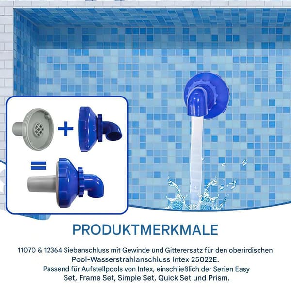 Poolindløbsdyse, 360° roterende, poolsæt, 32 mm poolindløbsdyse, pooludløbsdyse, egnet til Intex og Bestway pools.