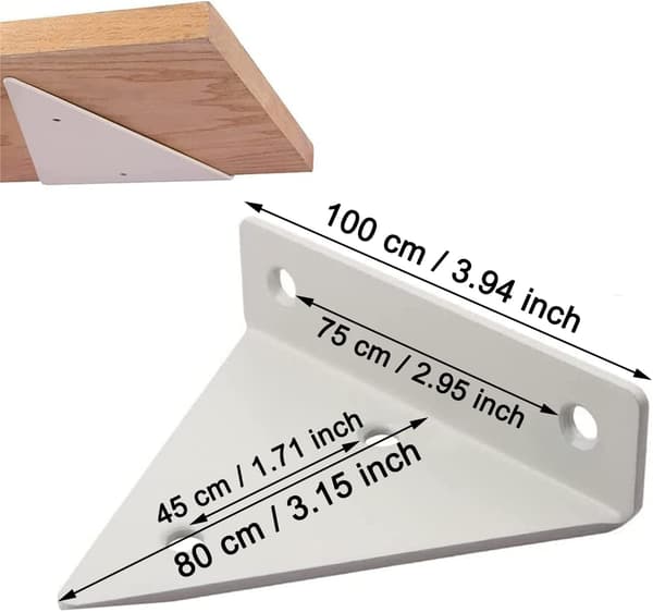4-delad hyllkonsol (10*8 cm) - Väggmonterad flytande dold metall triangulär konsol med skruvar - För vardagsrum, badrum och sovrum - Vit