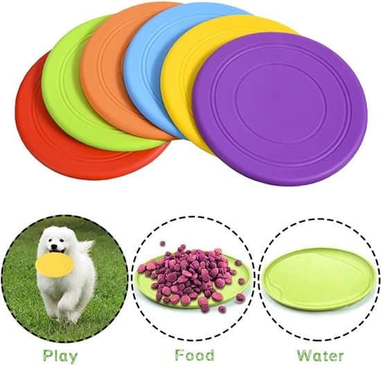 Förpackning med 6 orange röda blå mjuka hundfrisbeeleksaker 17,8 cm