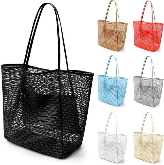 Mesh Tote Strandtaske Dame Skulder Blød Sommer Hæklet - Sort