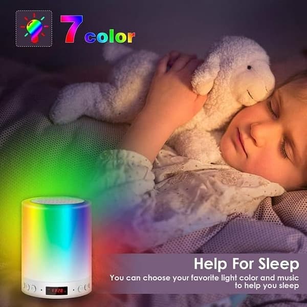 Nattlarmklocka, smart touch RGB Bluetooth-högtalare, 7 färger, vardagsrum/sovrum/matsal.