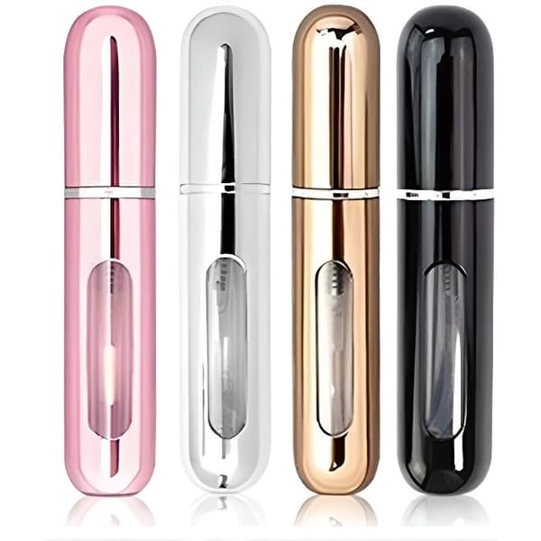 4 x 5 ml påfyllningsbara parfymsprayflaskor, mini parfympumpförstörare, bärbar reseparfymspray