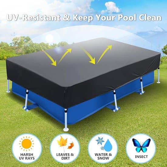 Rektangulärt poolskydd, 220*150*20 cm, med dragsko och ram, lämpligt för rektangulära pooler.