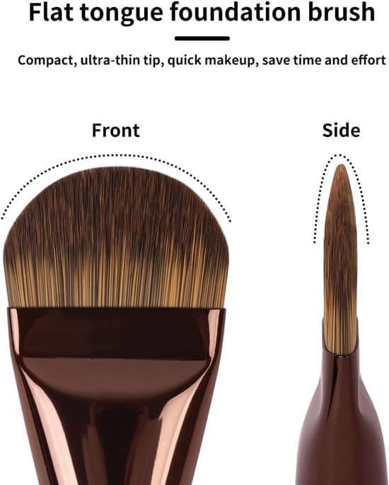 Flad tungeformet foundationbørste - Bløde børster til flydende og creme makeup - 15,5*3,5*1,5 cm - Kaffebrun