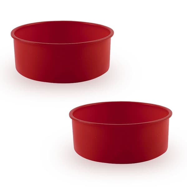 Rund silikone brødform, diameter 20,3 cm, kageform, rund bageform, sæt med 2, non-stick bageform, genanvendelig, mørkerød