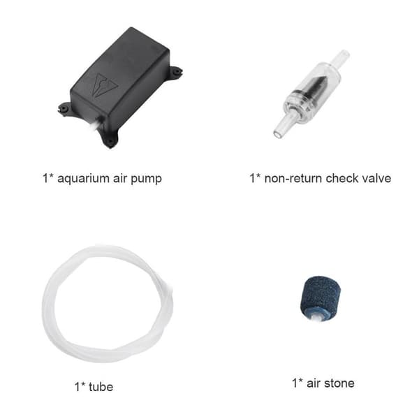 Akvarie-luftpumpkit, inklusive slang, backventil och luftsten.