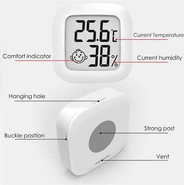 3-delad digital termometer och hygrometer