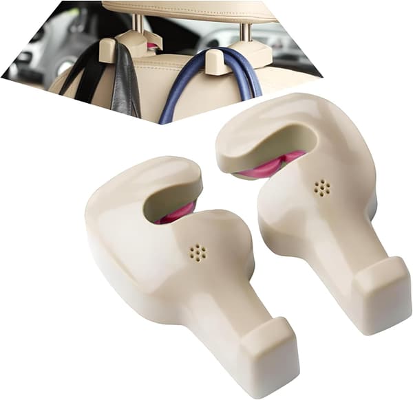 4-pack 360° roterande dolda bilbarnstolsnackstödskrokar för shoppingväskor, handväskor och kläder (beige)