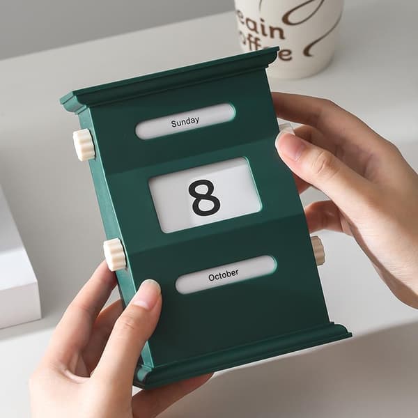 Retro skrivbordskalender, roterande månader - grön