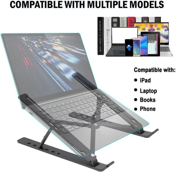 Standard laptopdesign, justerbar/kølet/foldbar, plastik/silikone, til laptops/tablets