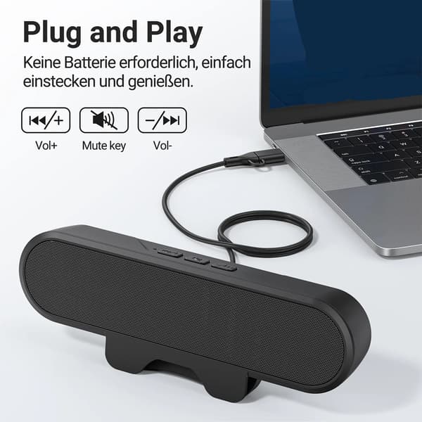 Mini bærbar højttaler, soundbar, 199*66*31 mm, USB-interface, kompatibel med bærbare computere, sort.