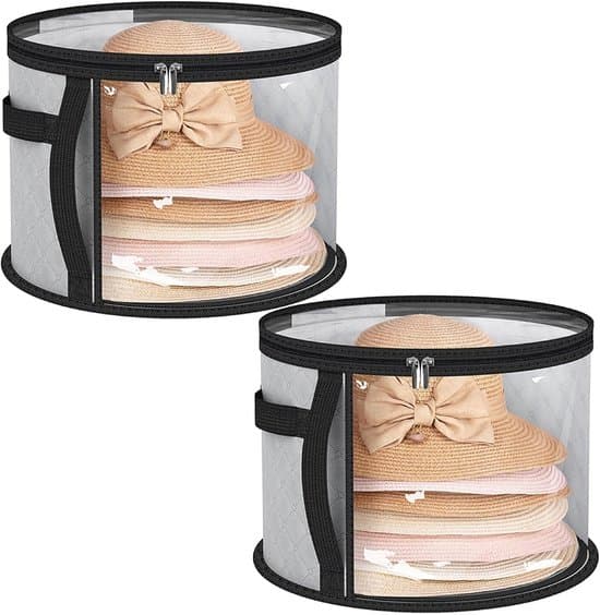 2-pack extra stora transparenta hattaskar - Reseförvaringslådor med låsbara lock - För bredbrättade hattar - Grå
