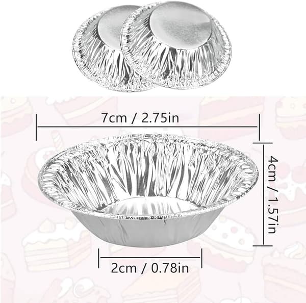 100-pak runde MINI aluminiumsforme, engangsfolieforme, Pasteis de Nata tærteformssæt, til syltetøjstærter.