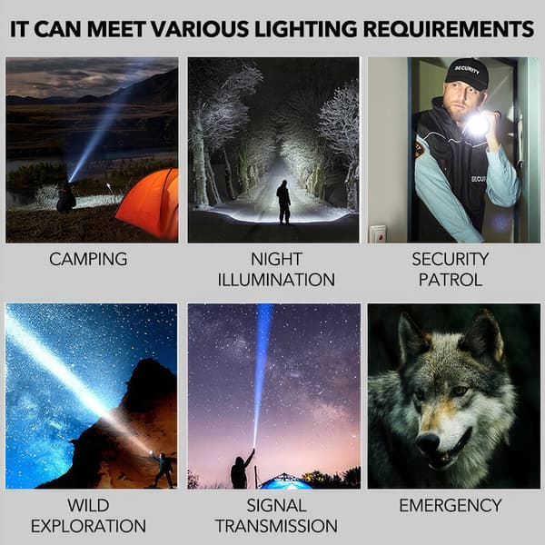 LED-taskulamppu zoomattava ladattava taskulamppu virranäytöllä USB-latauskaapeli