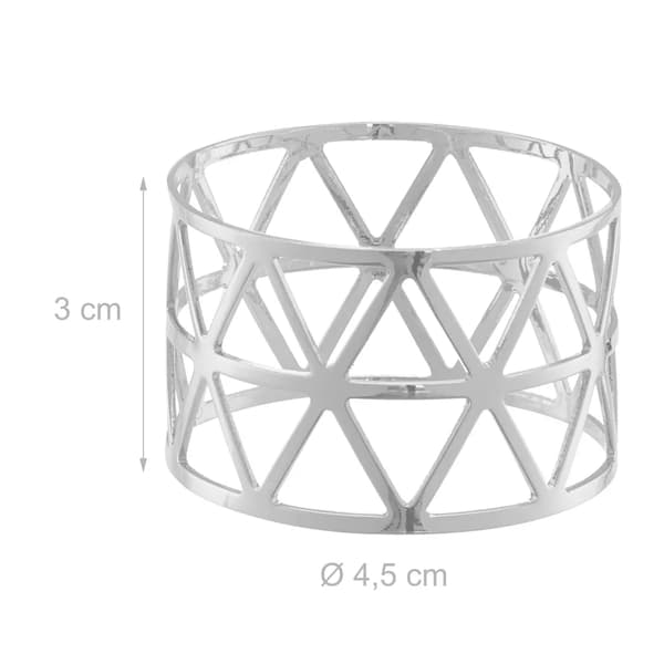 Servettringar - 12-pack - Geometriskt mönster - 3x4,5 cm - Silver