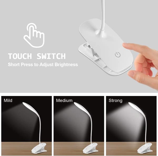 LED clip-on sengelampe, USB læselampe - hvid