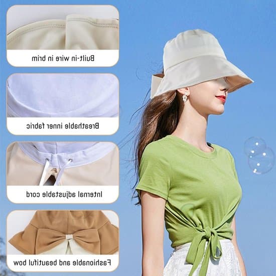 Dame solhat - bred skygge - foldbar - UV-beskyttelse - beige