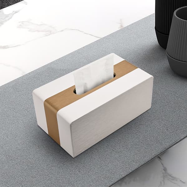 Læder Servietboks Rektangulær 26x14,5x10,5cm Guld Hvid