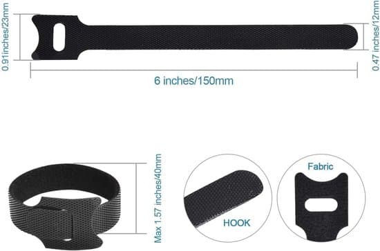 Kabelbindere - Velcro - Kabelstyring - Genanvendeligt nylonmateriale - 150 x 12 mm - Sort