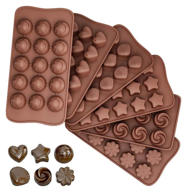 6-delt silikone chokoladeform sæt, pralineform, non-stick 3D slikform, bageform, til bagning